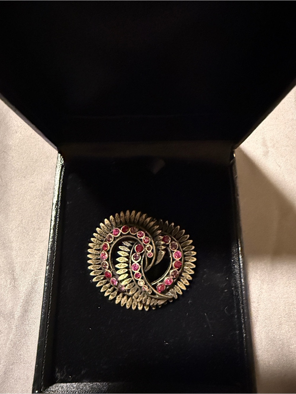Coro Gold-Tone Swirl Brooch with Pink Rhinestones